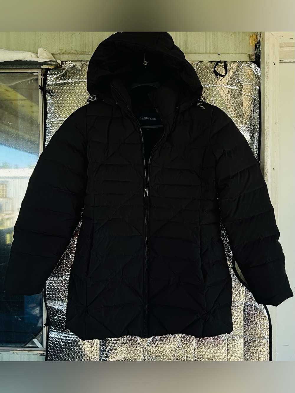 Lands' End Women's Black Hooded Quilted Puffer Jacket
